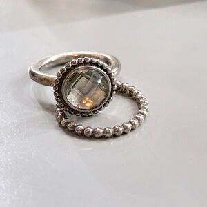 Pandora Autumn Skies Green Quartz Chequer Board Silver Ring